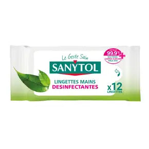 SANYTOL Lingettes désinfectantes mains hydroalcooliques hydratantes 12 lingettes